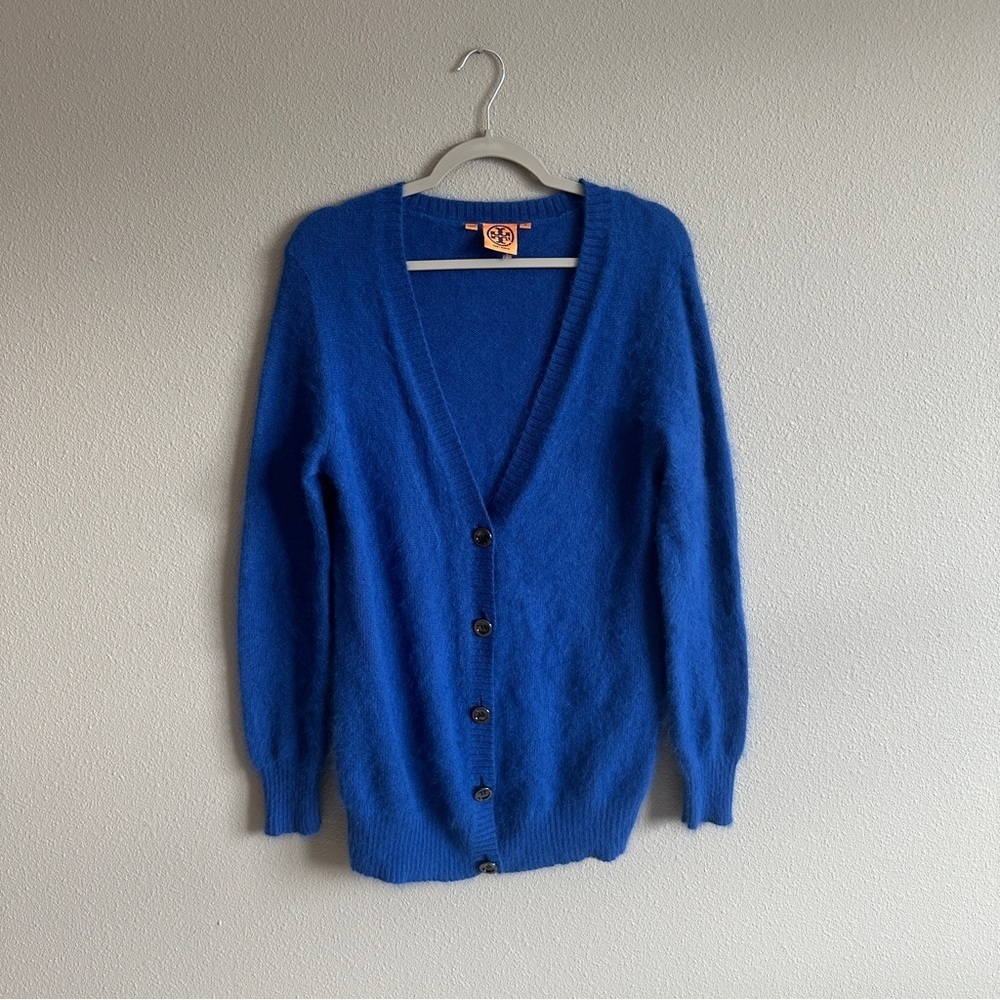Tory Burch Blue Angora Wool Long Cardigan Sweater Medium